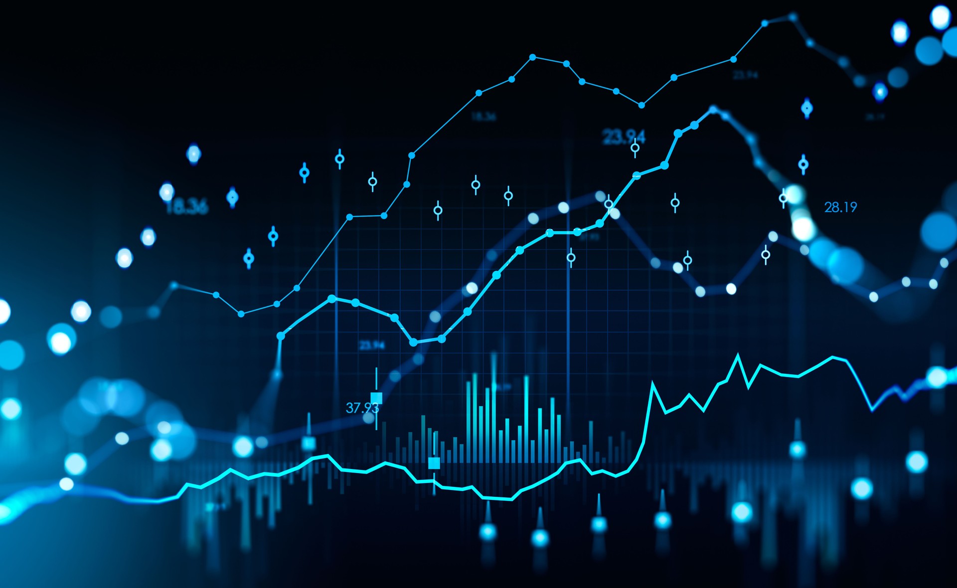 Forex-Diagramme und steigende Linien der Aktienmärkte mit Zahlen