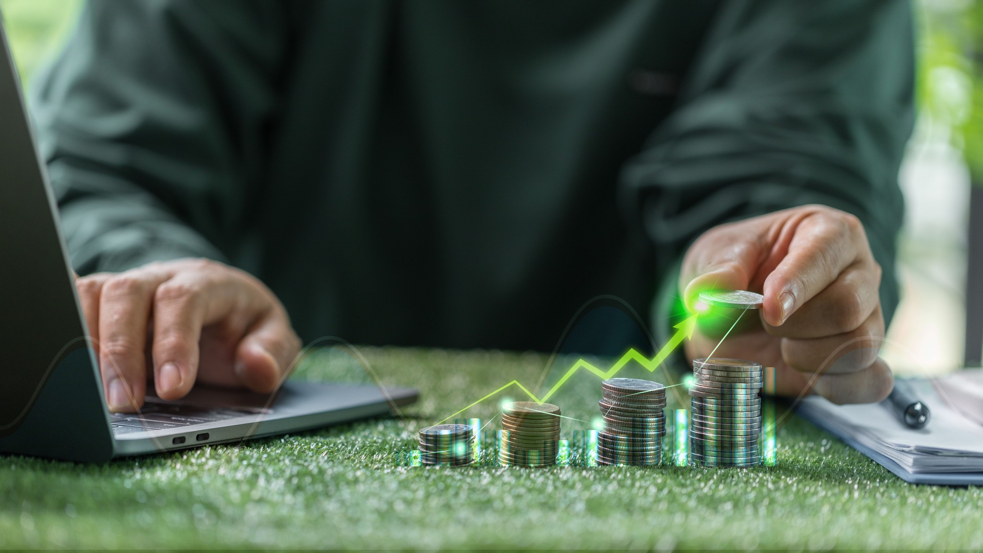 Green finance is driving economic growth with investments in sustainable energy reflected in rising graphs across business and financial sectors. finance, economy, green, business, investment, graph.